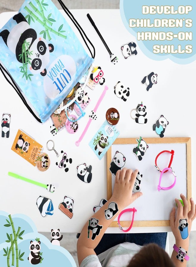 Abbylike 117 Pcs Panda Party Favors for Kids Panda Themed Birthday Party Decorations Include Stickers Keychain Notebook Drawstring Bags Badges Pens Silicone Wristbands - Image 4